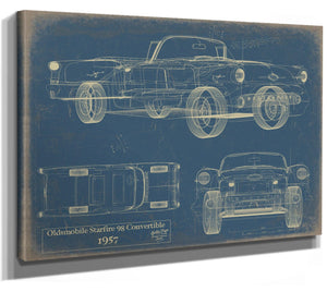 Bella Frye Vintage 1957 Convertible 98 Car Blueprint - Gifts for Husband  - Original Vehicle Wall Art