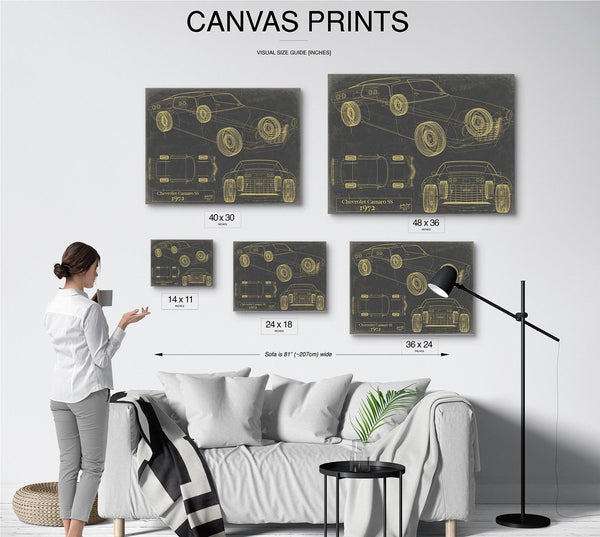 Bella Frye Vintage 1972 Camaro SS Car Art - Gifts for Guys - Original Vehicle Print