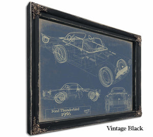 Bella Frye Vintage 1956 Ford Thunderbird Car Model, Original Mancave Blueprint Art