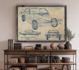 Bella Frye Vintage 1966 Chevy Chevelle SS Car Model Print,  Original Blueprint Canvas