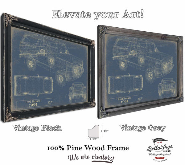 Bella Frye Vintage 1995 Ford Bronco Car Model Print,  Original Blueprint Canvas, Framed, or Unframed Art