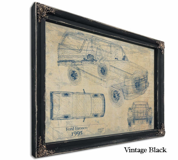 Bella Frye Vintage 1995 Ford Bronco Car Model Print,  Original Blueprint Canvas, Framed, or Unframed Art