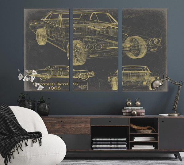Bella Frye Vintage 1966 Chevy Chevelle SS Car Model Print,  Original Blueprint Canvas