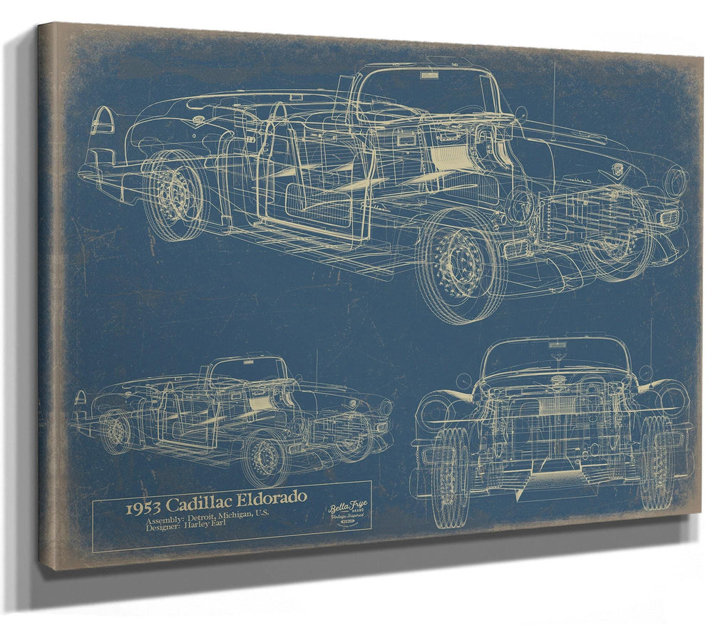Bella Frye Vintage 53 Convertible Car Blueprint - Gifts for Husband  - Original Vehicle Wall Art