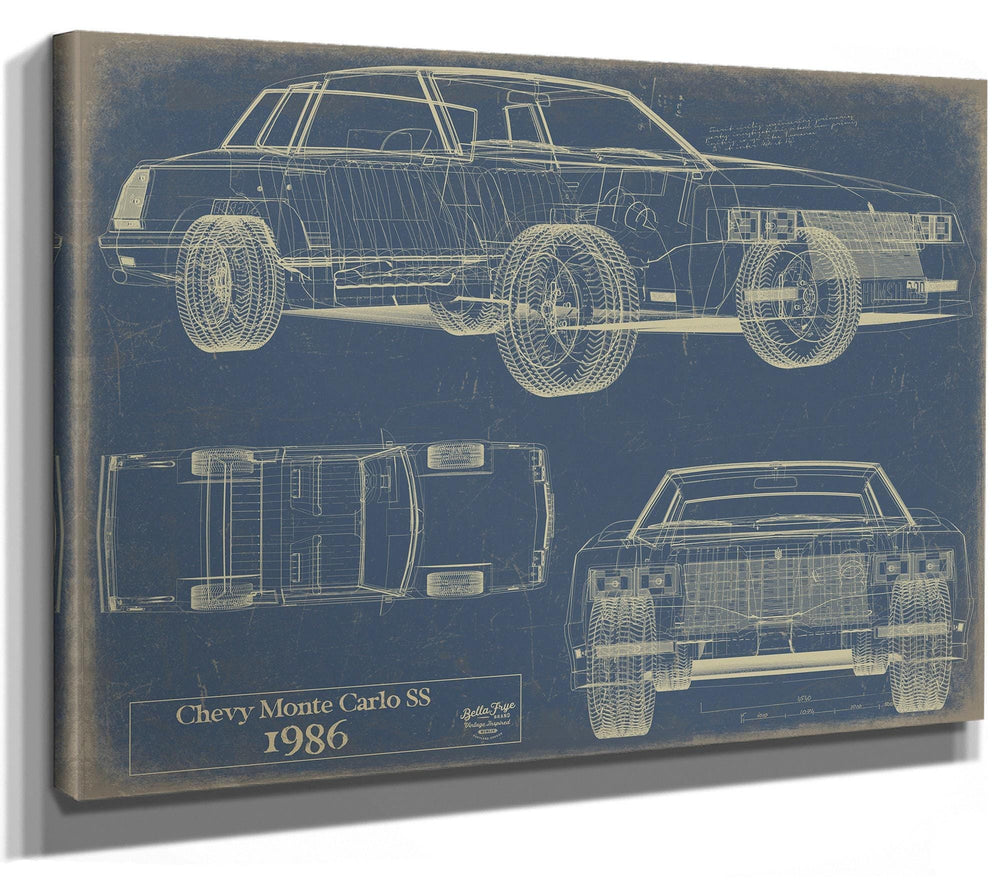 Bella Frye Vintage 1986 Car Model Print,  Original Blueprint Canvas, Framed, or Unframed Art