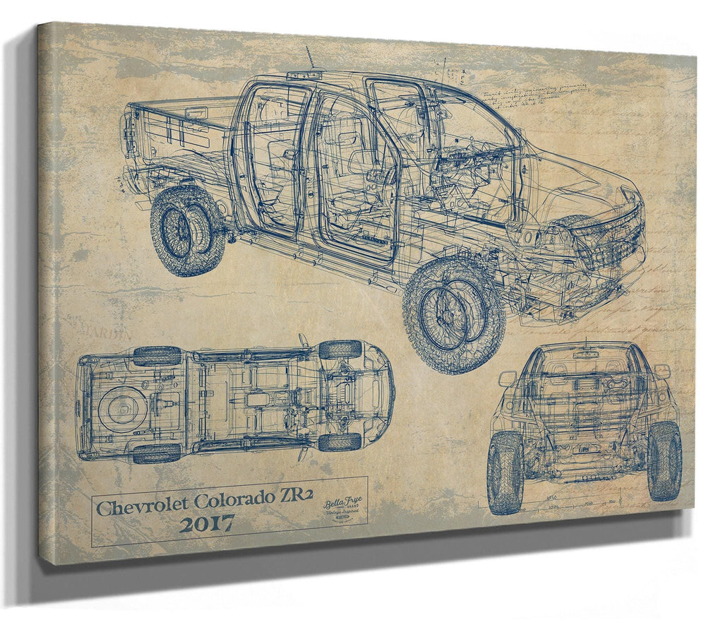 Bella Frye Vintage 2017 Car Model Print,  Original Blueprint Canvas, Framed, or Unframed Art