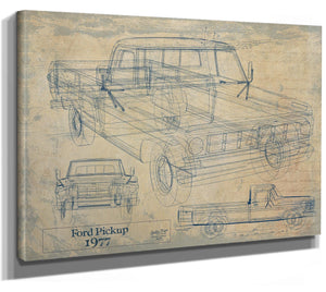 Bella Frye 1977 Ford Pickup Truck Model, Original Mancave Blueprint Art