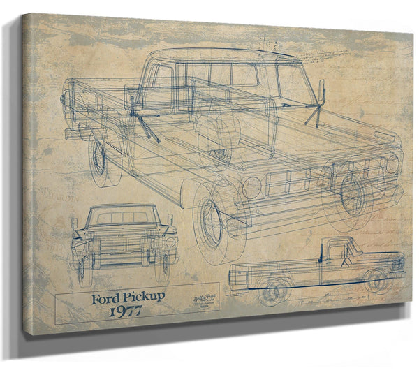 Bella Frye 1977 Ford Pickup Truck Model, Original Mancave Blueprint Art