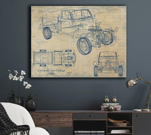 Bella Frye Vintage 1951 Chevrolet 3100 Pickup Model Mancave Blueprint Art