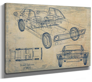 Bella Frye Vintage 1979 Ford Falcon Car Model Print,  Original Blueprint Canvas, Framed, or Unframed Art