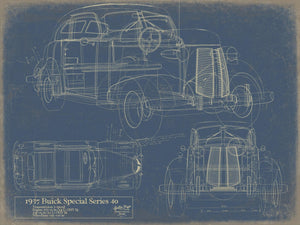 Bella Frye Vintage Car Blueprint Art: 1937 Auto Patent Print