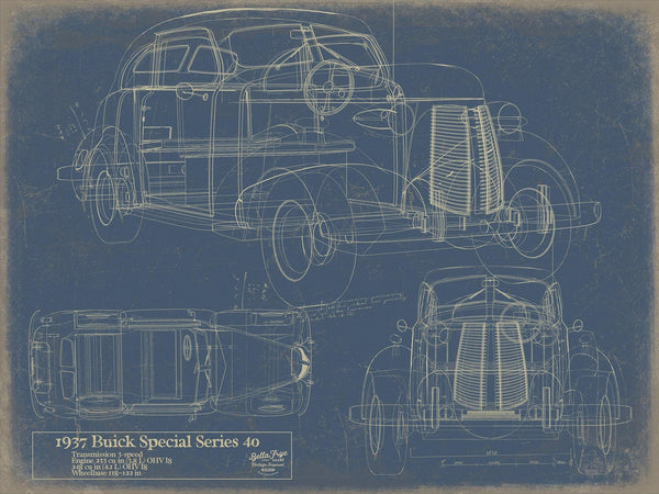 Bella Frye Vintage Car Blueprint Art: 1937 Auto Patent Print