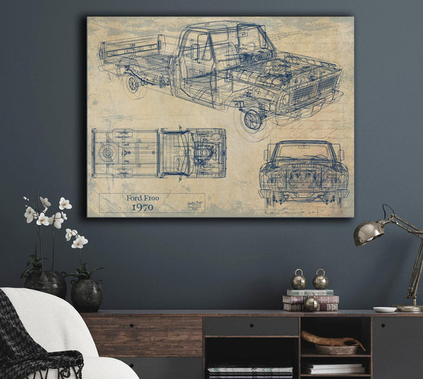 Bella Frye 1970 Ford F100 Truck Model Mancave Blueprint Art