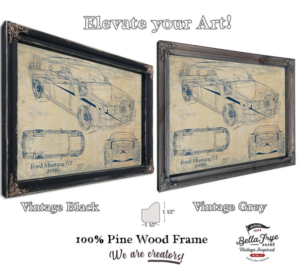 Bella Frye Vintage 2006 Mustang GT Car Model Print,  Original Blueprint Canvas, Framed, or Unframed Art