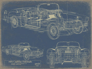 Bella Frye Vintage 53 Convertible Car Blueprint - Gifts for Husband  - Original Vehicle Wall Art