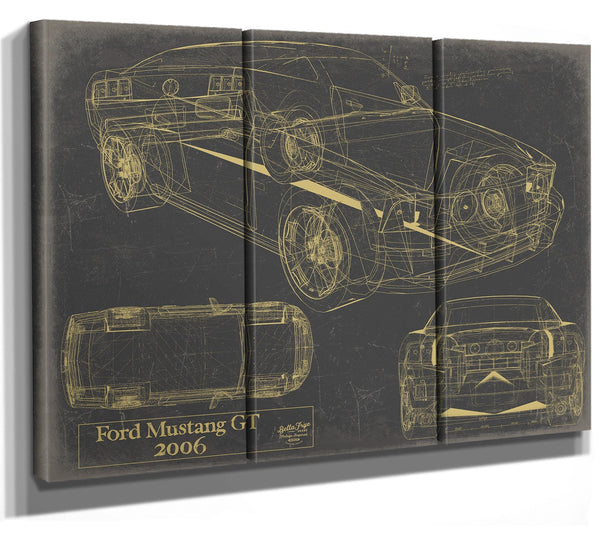 Bella Frye Vintage 2006 Mustang GT Car Model Print,  Original Blueprint Canvas, Framed, or Unframed Art