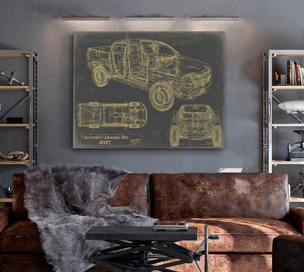 Bella Frye Vintage 2017 Car Model Print,  Original Blueprint Canvas, Framed, or Unframed Art