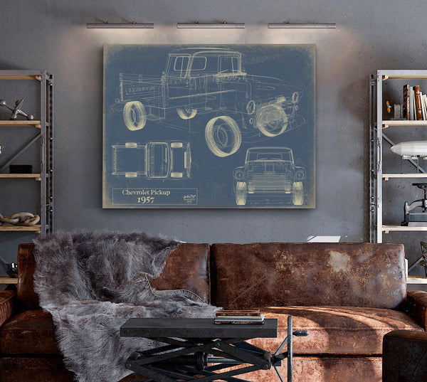 Bella Frye Vintage 1957 Chevrolet Pickup Truck Model Mancave Blueprint Art