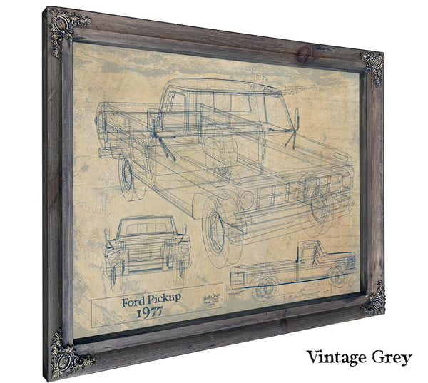 Bella Frye 1977 Ford Pickup Truck Model, Original Mancave Blueprint Art