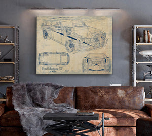 Bella Frye Vintage 2006 Mustang GT Car Model Print,  Original Blueprint Canvas, Framed, or Unframed Art