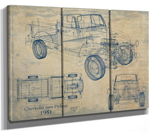 Bella Frye Vintage 1951 Chevrolet 3100 Pickup Model Mancave Blueprint Art