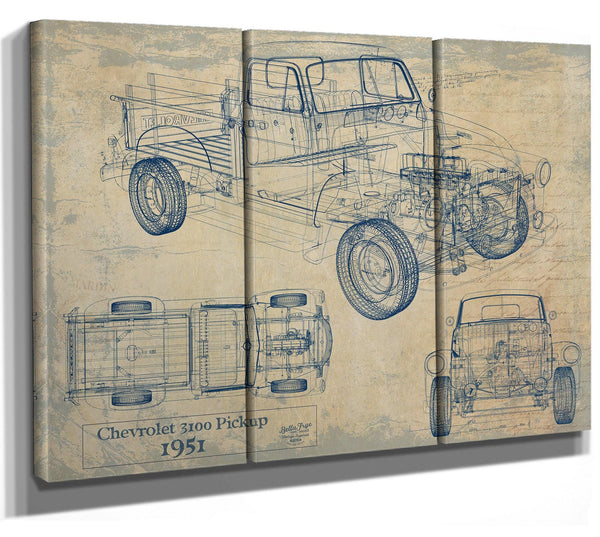 Bella Frye Vintage 1951 Chevrolet 3100 Pickup Model Mancave Blueprint Art