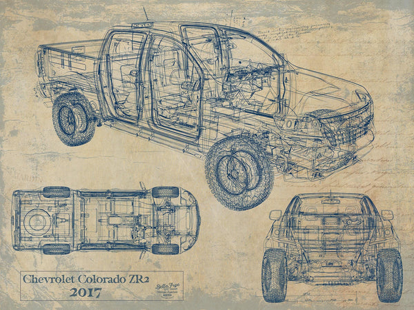 Bella Frye Vintage 2017 Car Model Print,  Original Blueprint Canvas, Framed, or Unframed Art