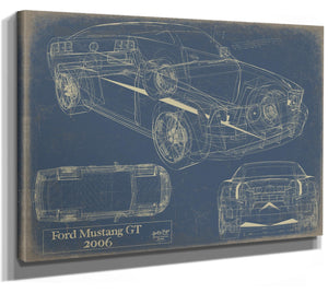 Bella Frye Vintage 2006 Mustang GT Car Model Print,  Original Blueprint Canvas, Framed, or Unframed Art
