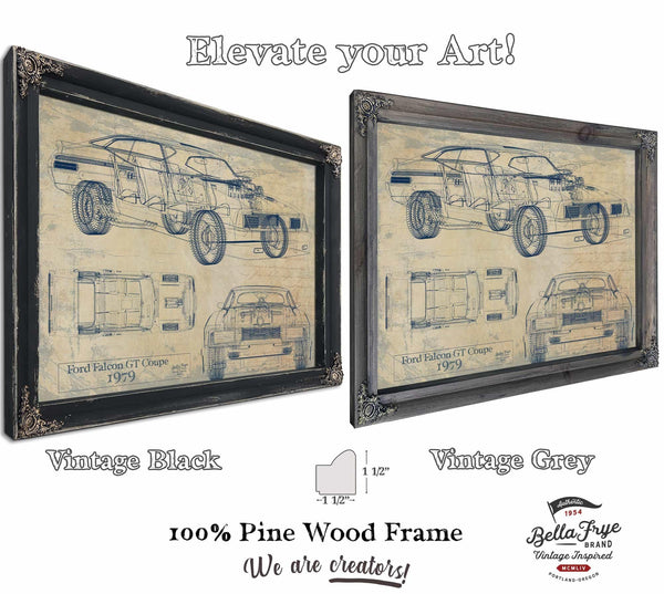 Bella Frye Vintage 1979 Ford Falcon Car Model Print,  Original Blueprint Canvas, Framed, or Unframed Art