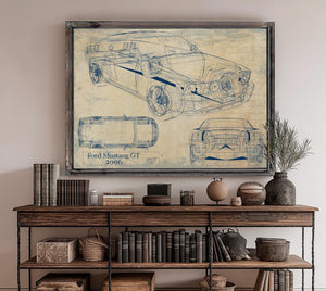 Bella Frye Vintage 2006 Mustang GT Car Model Print,  Original Blueprint Canvas, Framed, or Unframed Art