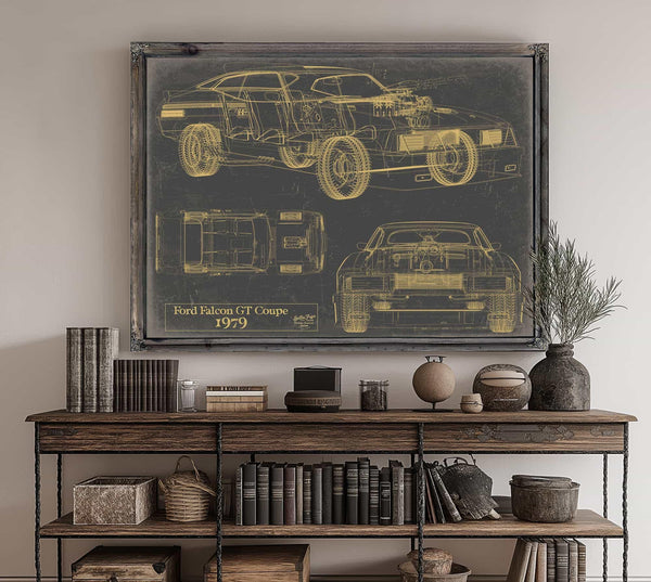 Bella Frye Vintage 1979 Ford Falcon Car Model Print,  Original Blueprint Canvas, Framed, or Unframed Art