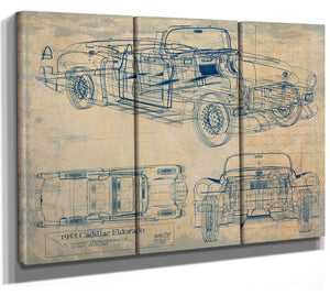 Bella Frye Vintage 53 Convertible Car Blueprint - Gifts for Husband  - Original Vehicle Wall Art