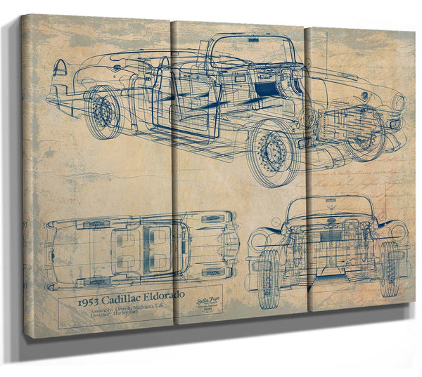 Bella Frye Vintage 53 Convertible Car Blueprint - Gifts for Husband  - Original Vehicle Wall Art