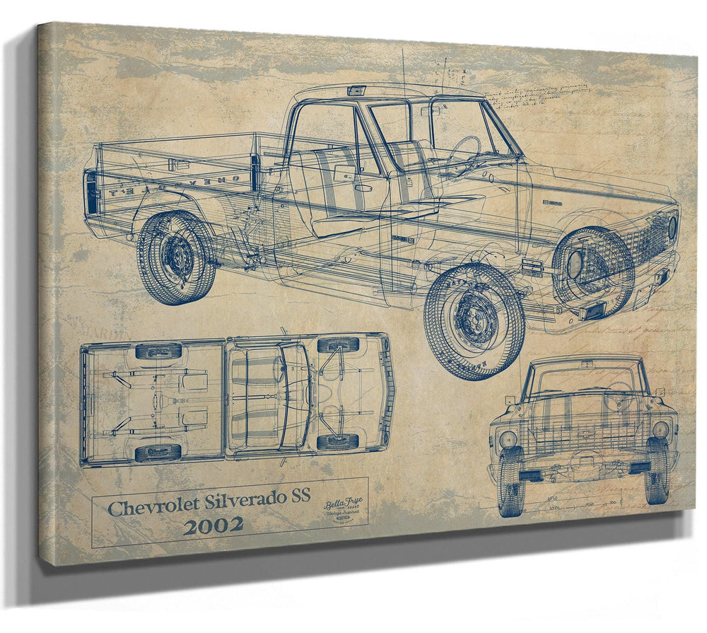 Bella Frye Vintage 2002 Chevrolet Silverado SS Truck Model Mancave Blueprint Art