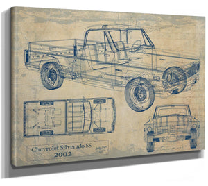 Bella Frye Vintage 2002 Chevrolet Silverado SS Truck Model Mancave Blueprint Art