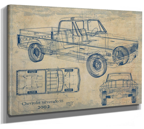 Bella Frye Vintage 2002 Chevrolet Silverado SS Truck Model Mancave Blueprint Art