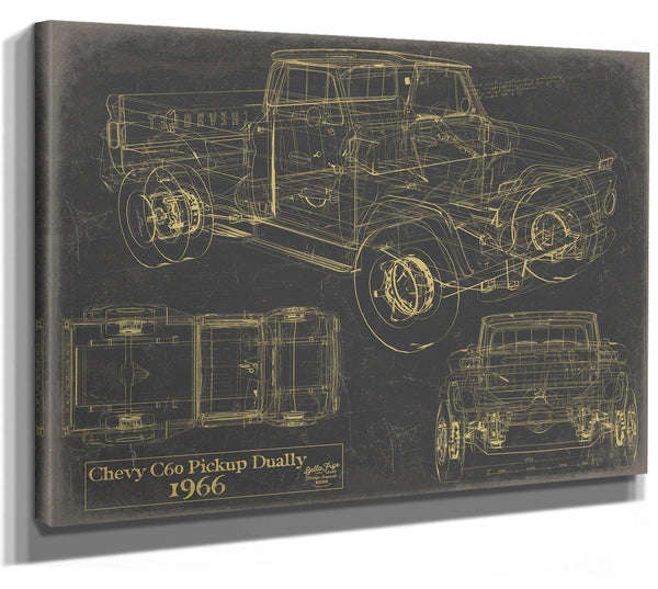 Bella Frye 1966 Chevy C60 Dually Pickup Truck Print,  Original Blueprint Canvas, Framed, or Unframed Art