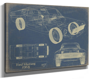 Bella Frye 1968 Mustang Car Model Print,  Original Blueprint Canvas