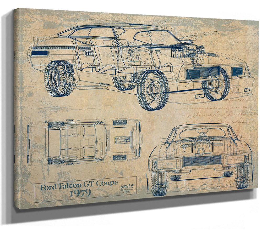 Bella Frye Vintage 1979 Ford Falcon Car Model Print,  Original Blueprint Canvas, Framed, or Unframed Art