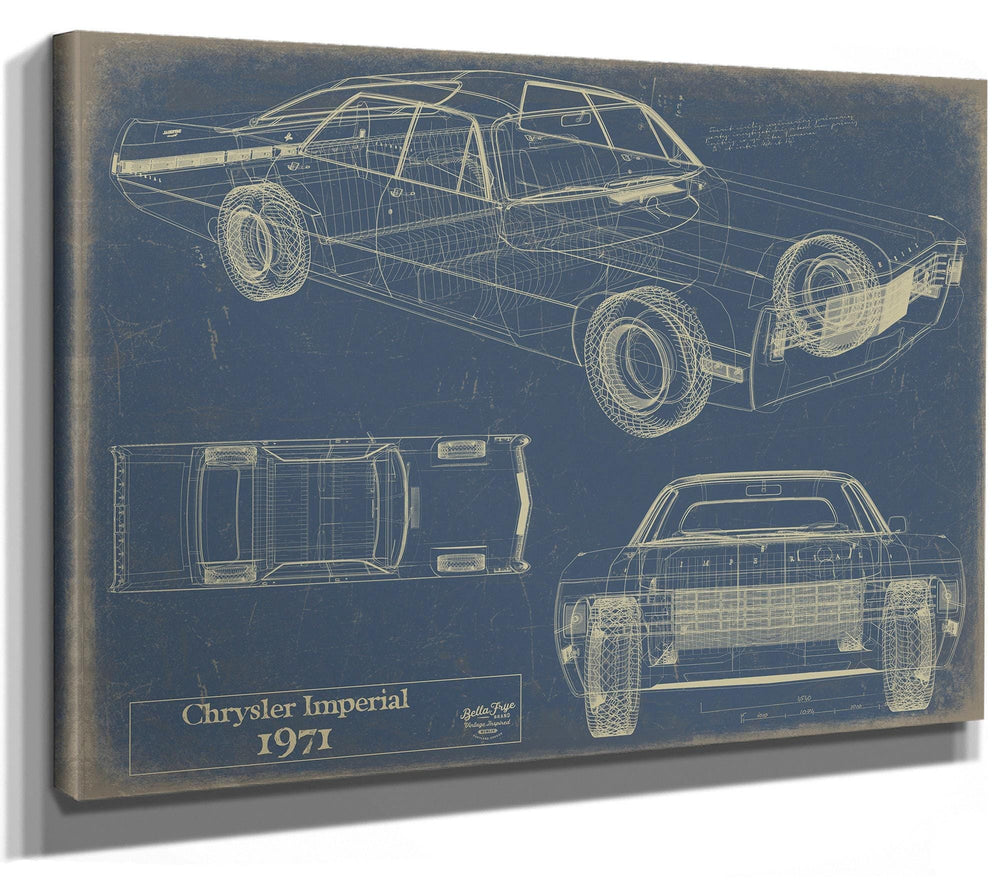 Bella Frye Vintage 1971 Car Model Print,  Original Blueprint Canvas, Framed, or Unframed Art