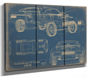 Bella Frye Vintage 1979 Ford Falcon Car Model Print,  Original Blueprint Canvas, Framed, or Unframed Art