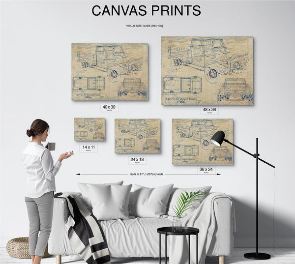 Bella Frye 1966 Chevy C60 Dually Pickup Truck Print,  Original Blueprint Canvas, Framed, or Unframed Art