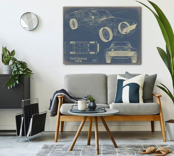 Bella Frye 1968 Mustang Car Model Print,  Original Blueprint Canvas