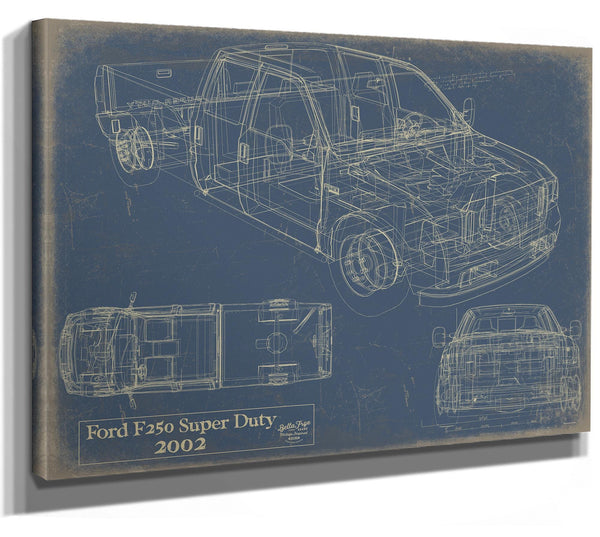 Bella Frye Vintage 2002 Ford F-250 Car Model Print,  Original Blueprint Canvas, Framed, or Unframed Art