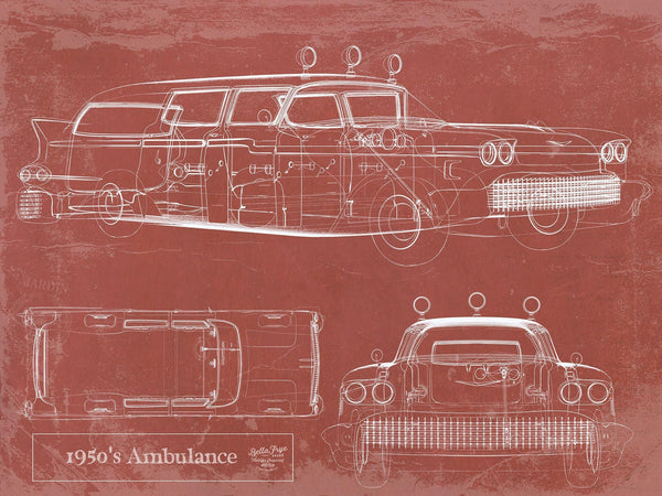Bella Frye 1950's Ambulance Car Blueprint - Gifts for Dad  - Mancave Art