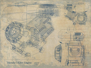 Bella Frye Vintage GX200 Engine Print,  Original Blueprint Canvas