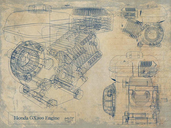 Bella Frye Vintage GX200 Engine Print,  Original Blueprint Canvas