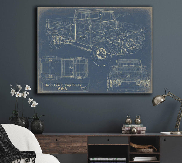 Bella Frye 1966 Chevy C60 Dually Pickup Truck Print,  Original Blueprint Canvas, Framed, or Unframed Art