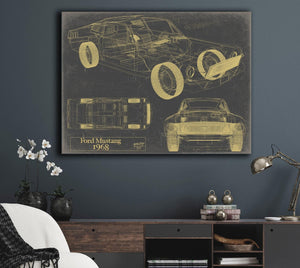 Bella Frye 1968 Mustang Car Model Print,  Original Blueprint Canvas