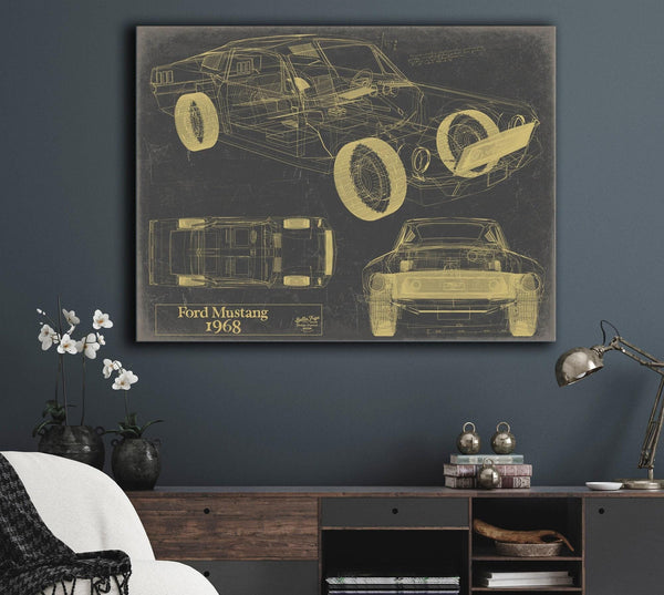 Bella Frye 1968 Mustang Car Model Print,  Original Blueprint Canvas